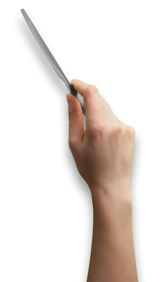Right hand with knife.